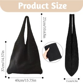 HEVIBK Beach Bag Women Crochet Bag Summer Shoulder Bag Mesh Knitted Bag for Travel Shopping and Daily Life, black