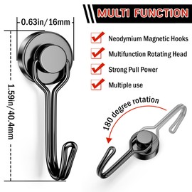 FINDMAG Magnetic Hooks, 30lbs+ Strong Magnetic Hooks Heavy Duty 2026 Criuse Ship Essentials, Black Refrigerator Magnet Hooks for Hanging, Office, Grill, Kitchen, Beach Vacation - 10 Pack