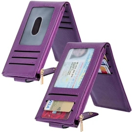 Chelmon Women's RFID Slim Card Holder Wallet | Thin Bifold Multi Card Case with Zipper Coin Pocket Purse for Women(Deep Purple)