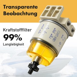 Ollanoos Filtro carburante, barca 30 GPH 10 micron R12T barca Marine Rotation filtro carburante separatore acqua, adatto per motoscafo petroliera e navi navali