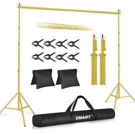 EMART Backdrop Stand 10x10ft(WxH) Photo Studio Adjustable Background Stand Support kit with 2 Crossbars, 8 Clamps, 2 Sandbags and Carry Bag for Parties, Events Decoration, Wedding -Titanium Gold