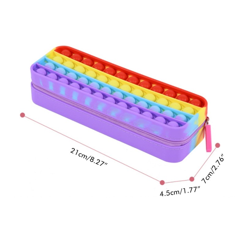 Waterproof Rainbow Push Bubble Stationery Box Silicone Decompression Toy Rectangle