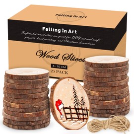 Falling in Art 3.1-4 Inches Natural Wood Slices Set for Crafts - 25Pcs Round Wood Discs with Pre-drilled Hole for DIY Projects, Christmas Ornaments and Wedding Decoration