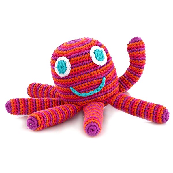 Pebble | Handmade Octopus Baby Rattle—Bright Pink | Ocean | Beach | Coastal | Crochet Baby Toy | Fair Trade | Machine Washable