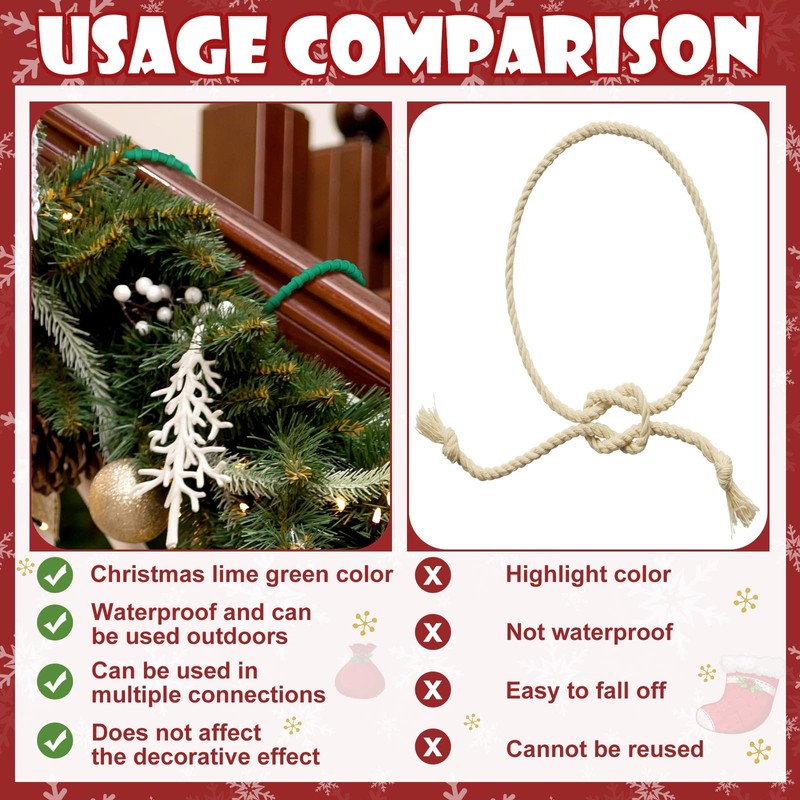 Roowest 100 Pcs Christmas Garland Ties 9'' Green Flexible Adjustable