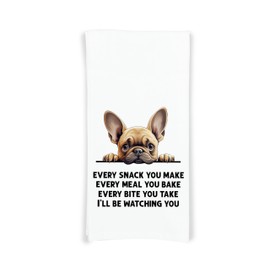 Fawn French Bulldog Every Snack You Make Flour Sack Kitchen Towel with Hanging Loop Funny Peeking Dog Dish Cloth Housewarming Hostess Birthday Christmas Gift