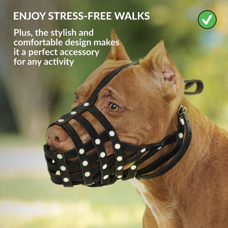 CollarDirect Pitbull Dog Muzzle Leather Amstaff Muzzles Staffordshire Terrier Secure