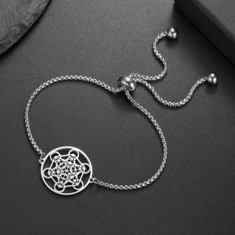 TEAMER Archangel Metatron Cube Bracelet Stainless Steel Adjustable Metatron Cube