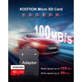 KOOTION 256GB Micro SD Card with UHS-I, U3, V30, A1, high Speed 100mb per Second TF Card 4K Recording Memory Card with Adapter