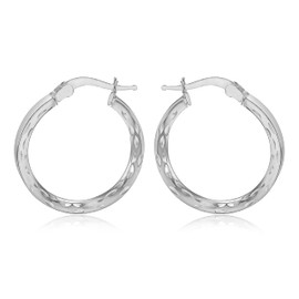 Tuscany Silver Women's Sterling Silver 25 mm Patterned Hoop Earrings