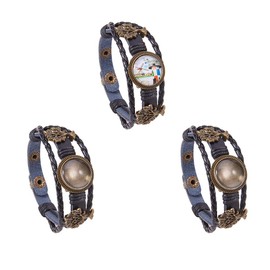 SUNNYCLUE DIY 3 Sets Braided Leather Bracelet Making Kit Multilayer Rope Bangle Cuff Wristband with Blank Alloy Cabochon Bezel Tray, Clear Glass Cabochon 18mm, Button Adjust, Tree