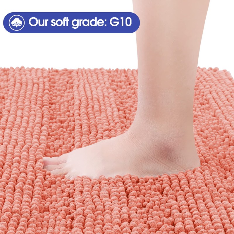 ACCUMTEK Striped Coral Bathroom Rug Set 3 Pieces Ultra Soft,