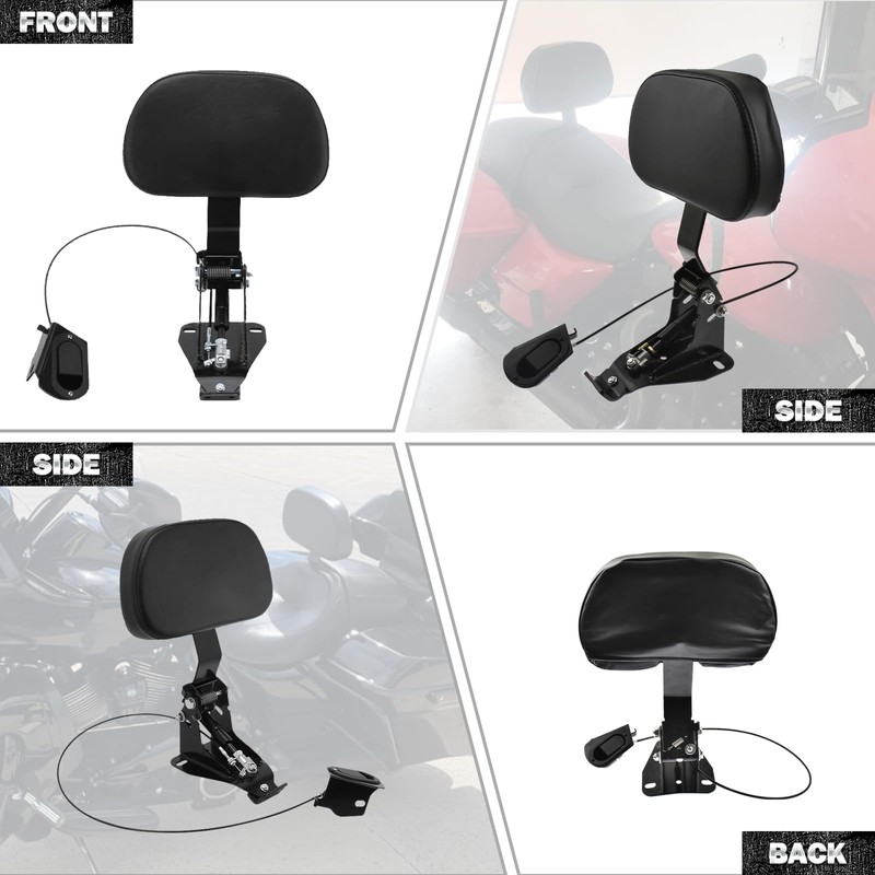 HDBUBALUS Motorcycle Adjustable Rider Backrest with Pad Foldable Driver Backrest