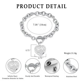 Infinity Heart Cremation Bracelet for Ashes - Stainless Steel Urn Bangles for Pet/Human Ashes - Memorial Keepsake Ash Jewellery, Stainless Steel, No gemstone