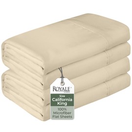 Royale Linens 2 Pack Bulk Flat Sheet Set - Top Sheets - Soft 1800 Microfiber - Stain Resistant - for Hotel, Massage Table, Hospital, Dorm - California King Flat Sheet Sold Separately (King Cal, Sand)