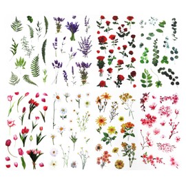 HOJUVASI Scrapbook Flower Stickers, 48 Sheets Botanical Floral Decals Waterproof Small Nature Aesthetic Stickers for Adults Scrapbooking Supplies Bullet Junk Journal Cards Decorative Stickers