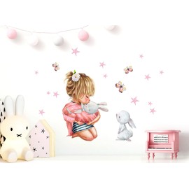 Little Deco DL211-7 Wall Sticker Children's Room Girls Rabbit Stars Wall Sticker Animals Playroom Wall Decoration Baby Room Butterfly Wall Picture Children