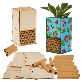 Baker Ross FX944 Wooden Bug Hotel and Flowerpot Kits - Pack of 2, Garden Arts and Crafts Kits for Kids