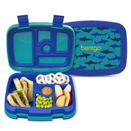 Bentgo Kids Prints Leak-Proof, 5-Compartment Bento-Style Kids Lunch Box - Ideal Portion Sizes for Ages 3-7, Durable, Drop-Proof, Dishwasher Safe, & PFAS & BPA-Free Materials (Sharks)