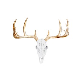 Wall Charmers Large White + Gold Antler Faux Deer Skull Decor - 21 inch Faux Taxidermy Animal Head Wall Decor - Handmade Farmhouse Decor