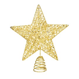 Jomnvo Gold Metal Christmas Tree Topper Glittered Christmas Treetop Hallow Wire Star Topper for Christmas Party Home Decoration, 8 Inch