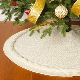 Sattiyrch - Falda para árbol de Navidad de 48 pulgadas, tela de punto trenzado grueso, rústico, decoración navideña, color crema