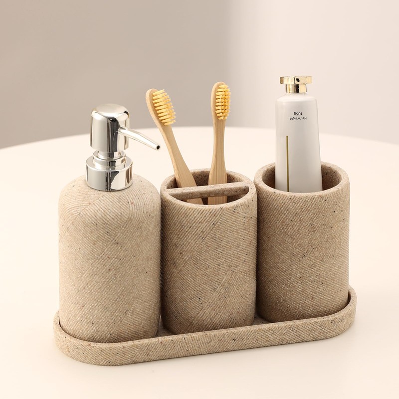 Bathroom Accessories Set, Bathroom Organizer Countertop, Soap Dispenser and Toothbrush