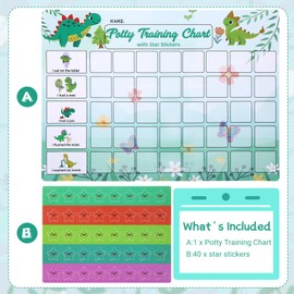 Potty Training Reward Chart for Toddlers with 40 Large Reusable EVA Foam Stars, Ideal for Home and Preschool (Dinosaur) (Dinosaur)