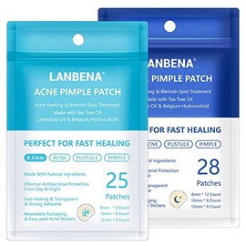 Lanbena Parches Anti Acne, Tratamiento Completo Da Y Noche, contiene 53 parches para absorber el acn, aplanando y calmando la piel.                   