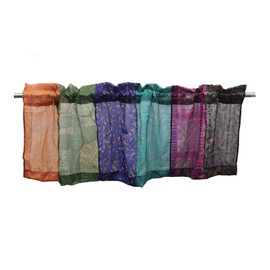 Mango Gifts Recycled Silk Sari Window Curtain Valance, Multicolour Floral Rod Pocket Valances 58 x 18 Inch