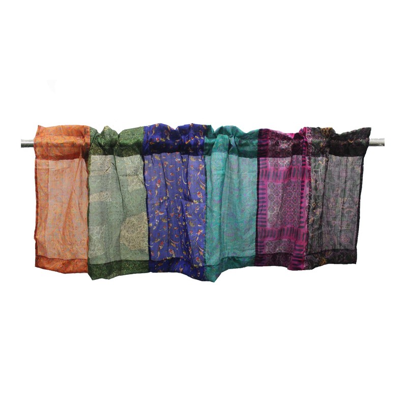 Mango Gifts Recycled Silk Sari Window Curtain Valance, Multicolour Floral