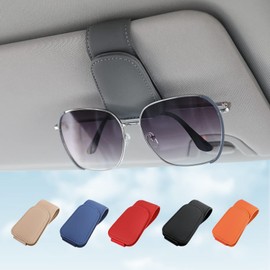 KanSmart Sunglass Holder for Car Visor Sunglasses Clip Magnetic Leather Glasses Eyeglass Holder Auto Interior Accessories Universal for SUV Pickup Truck -Gray