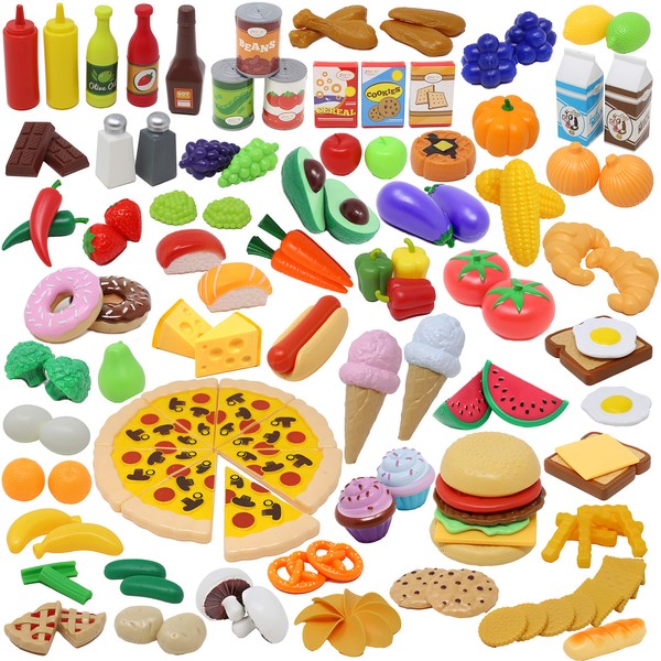 JOYIN Play Food Set 135 Pieces Play Kitchen Set for Market Educational Pretend Play, Food Playset, Kids Toddlers Toys, Kitchen Accessories Fake Food, Party Favor Christmas Stocking Stuffers