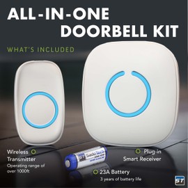 SadoTech Wireless Doorbells for Home, Apartments, Businesses, Classrooms, etc. - 1 Door Bell Ringer & 1 Plug-In Chime Receiver, Battery Operated, Easy-to-Use, Wireless Doorbell w/LED Flash, Brown