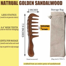 Moreinday Wooden Scalp Massager, Wooden Wide Toooth Comb for Thick Curly Hair Detangling, Loc Comb for Sisterlocks - Golden Sandalwood