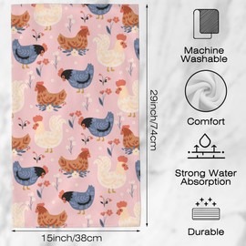 SAYOUZ Chickens Bath Hand Towels Set of 2, Cute Chickens and Flowers on Pink Decorative Bath Towels Soft Super Absorbent Hand Towels for Bathroom Hotel Gym Home Decor,14"X28"