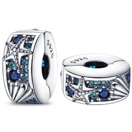 LONGLUCK 925 Sterling Silver Stopper Clip Charms for Bracelet Necklace Spacer Beads with 5A Cubic Zirconia Mother's Day Christmas DIY Gift for Women(2PCS)