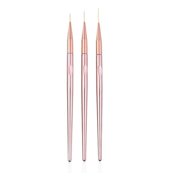 FULINJOY 3 Pcs Rose Gold Nail Art Liner Brushes Set, UV Gel Acrylic Application Nail Pens Nail Art Designs Tools(7mm/9mm/11mm)