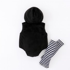 stylesilove Unisex Baby Boy & Girl Skeleton Fleece Black Hooded Jumpsuit with Striped Leg Warmers 3pcs Fall Festival Outfit (12-18 Months)