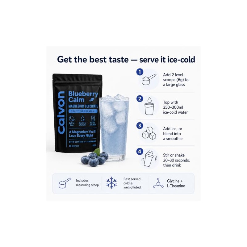 Magnesium Glycinate Drink Powder with Glycine & L-Theanine, Blueberry, 30