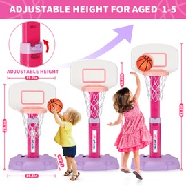 Toddler Basketball Hoop Indoor for Age 1-3, Adjustable Kids Basketball Hoop, Mini Basketball Hoops with 3 Balls for Outdoor Poolside, Birthday Christmas Sport Toys Gift for Baby Boy Girl 1 2 3 4, Pink