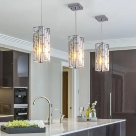 Modern 4\" Crystal Pendant Light 3-Pack Adjustable Hanging Ceiling Lamp with Prism Design for Dining Room or Kitchen IslandMaterial: Iron, Color: Chrome Color