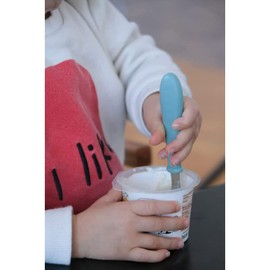 BÉABA, Children's Learning Cutlery Set of 3 - Stainless Steel - 2nd Age, from 12 Months - Baby Friendly, Blue