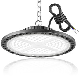 YIQIBRO LED Hall Spotlight Garage Lighting 100 W 1 Piece - 10000LM LED UFO Hall Lighting with 11.8 Inch Metal Chain, Driver, 6500 K IP65 Workshop Ceiling Light for Warehouse Factories