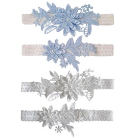 HTTDSLF 4 Pieces Garter Blue Wedding Garter Wedding Garter for Brides Lace Bridal Garter Bridal Accessories Women's Lace Leg Garter
