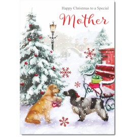 doodlecards Mother Christmas Card Two Dogs in Snow Medium Size Christmas Card for Mother with Plain Envelope