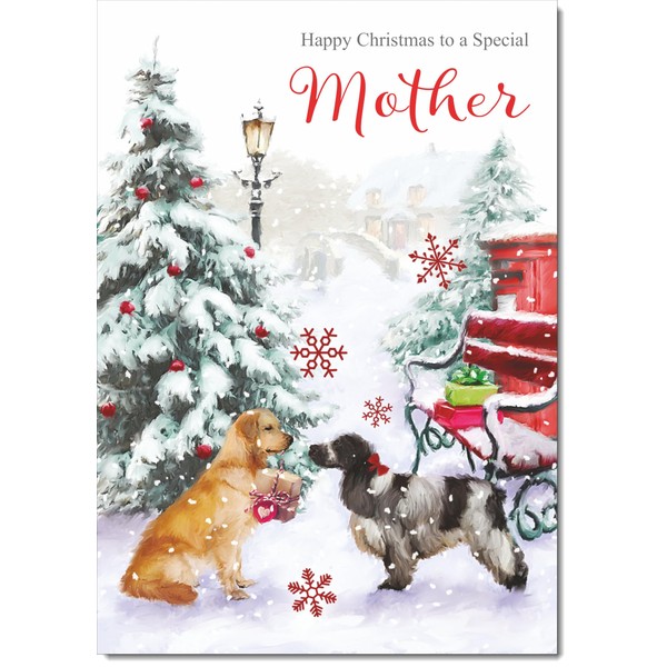 doodlecards Mother Christmas Card Two Dogs in Snow Medium Size
