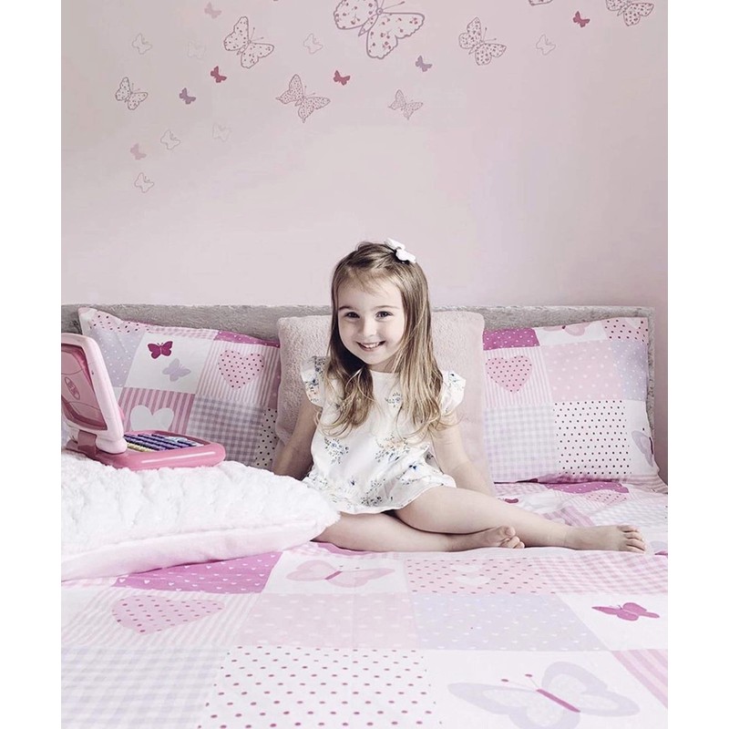 Bloomsbury Mill - Hearts & Butterflies Patchwork - Pink -