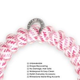 SWEZESBET Spiral Hair Ties with Rhinestone Metal Ring, No Damage and No Crease Phone Cord Hair Coils for Thin to Medium Thick Hair, Small Size, 3-Pack, Decorative Red Letter Design