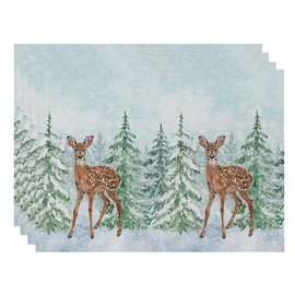 Set of 4 Place Mats Christmas Place Mats Christmas Linen Place Mats 30 x 45 cm Winter Place Mats with Pine Elk Snowflakes Christmas Decoration (04)